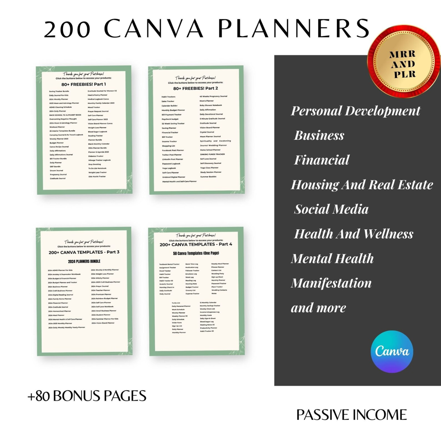 7600+ Pages PLR Canva Template Bundle, 200 Canva PLR Templates, Planners, Journals, Trackers, Printable, Master Resell Rights, PLR Product