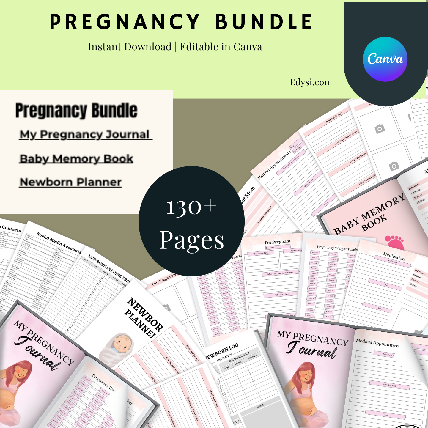 Pregnancy, Social Media and Financial Canva Template Bundle